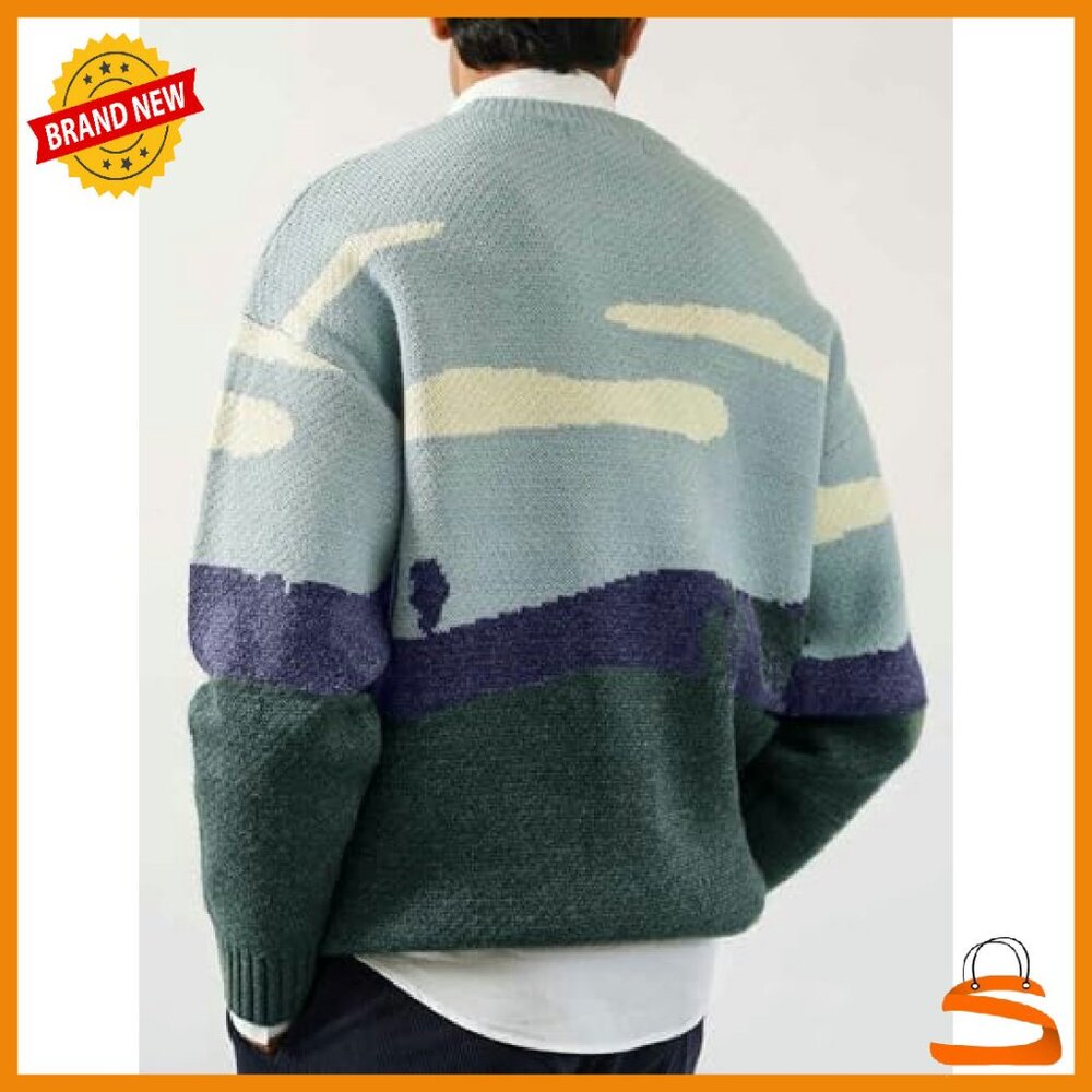 Oversized Cow Print Sweater Chunky Knit Pullover Unisex Fall Winter - Picture 4 of 8